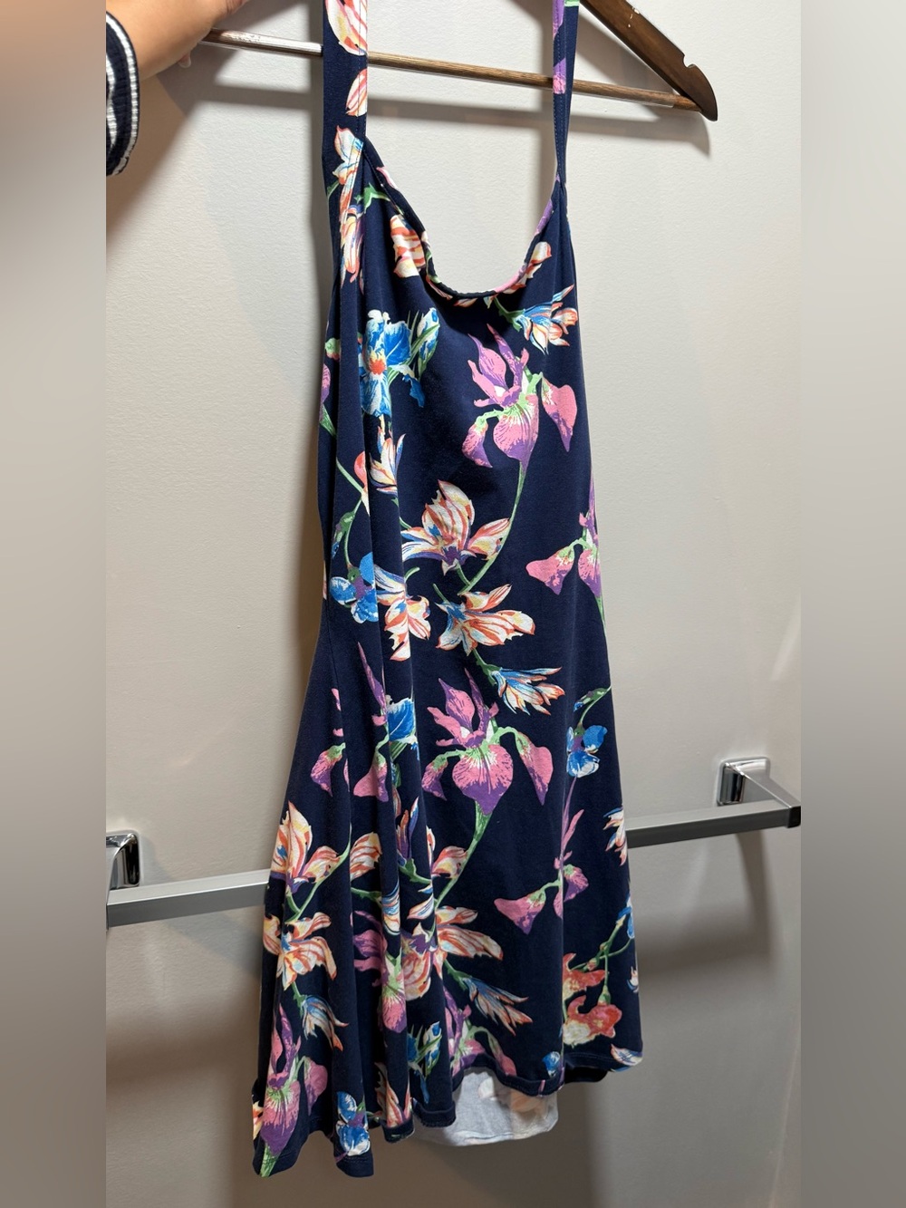 VENUS Navy Floral Midi Dress with Pink, Blue & Green Accents Large